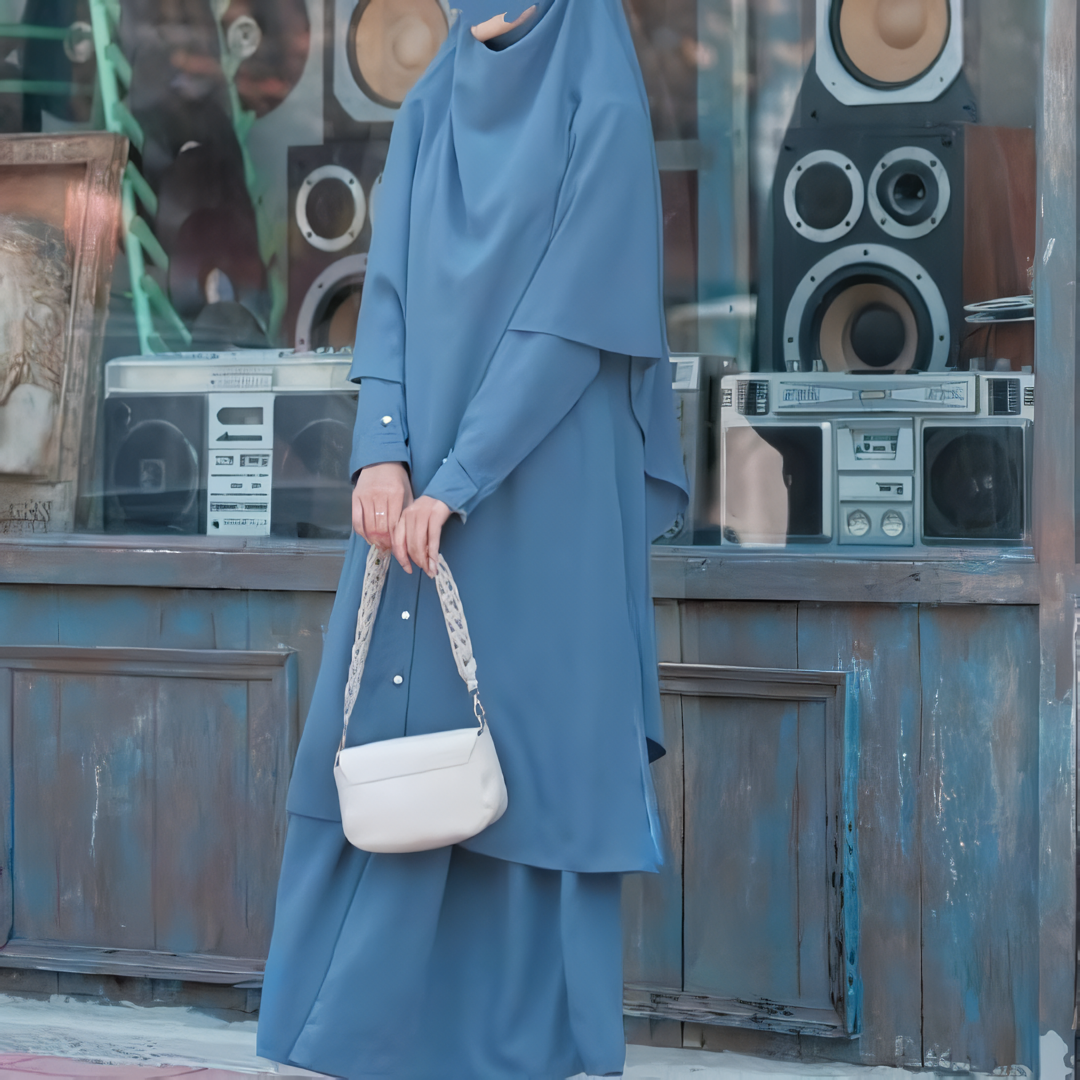 Alesyari Shop I River Side Sahla Tunic & Fortaleza Abaya with French Khimar I Eid Adha Series