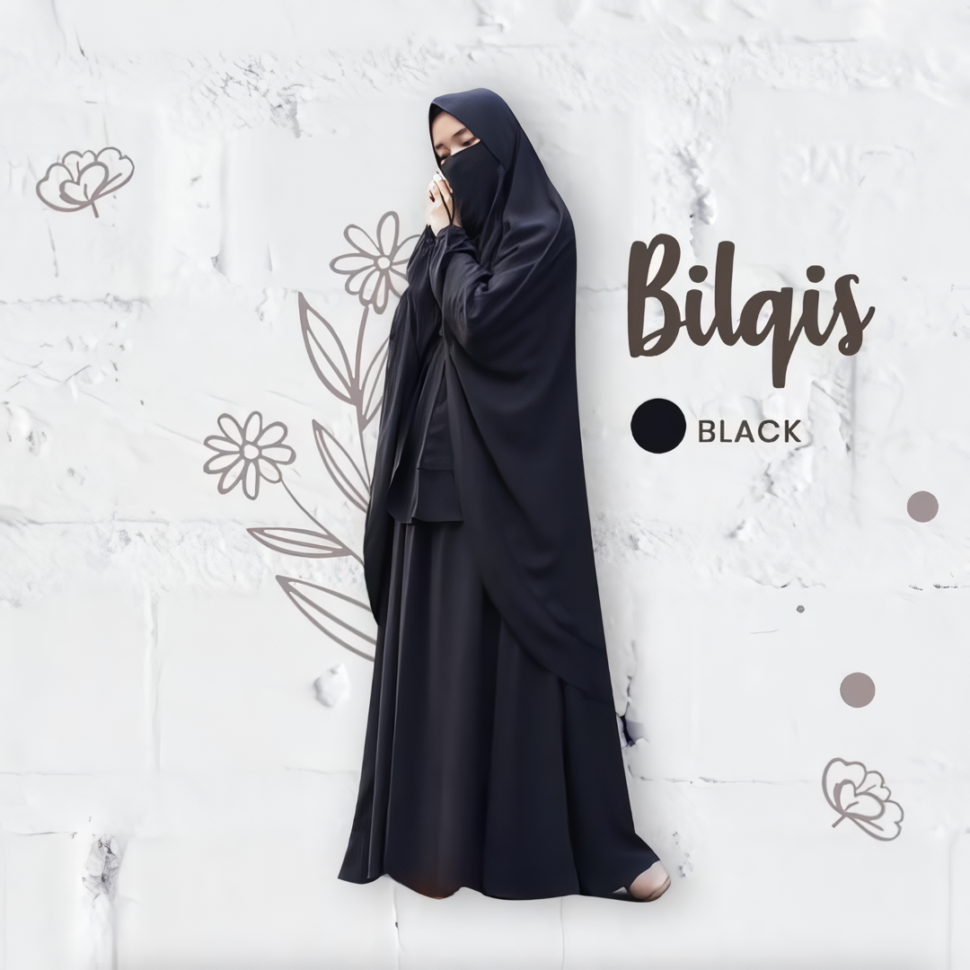 Alesyari Shop I Jet Black - Bilqis Anti-UVA Abaya Set with Niqab, Premium Quality, Custom Sizes Available