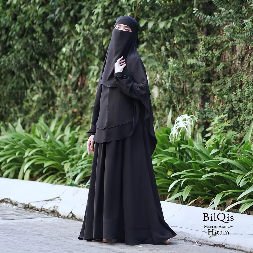 Alesyari Shop I Jet Black - Bilqis Anti-UVA Abaya Set with Niqab, Premium Quality, Custom Sizes Available