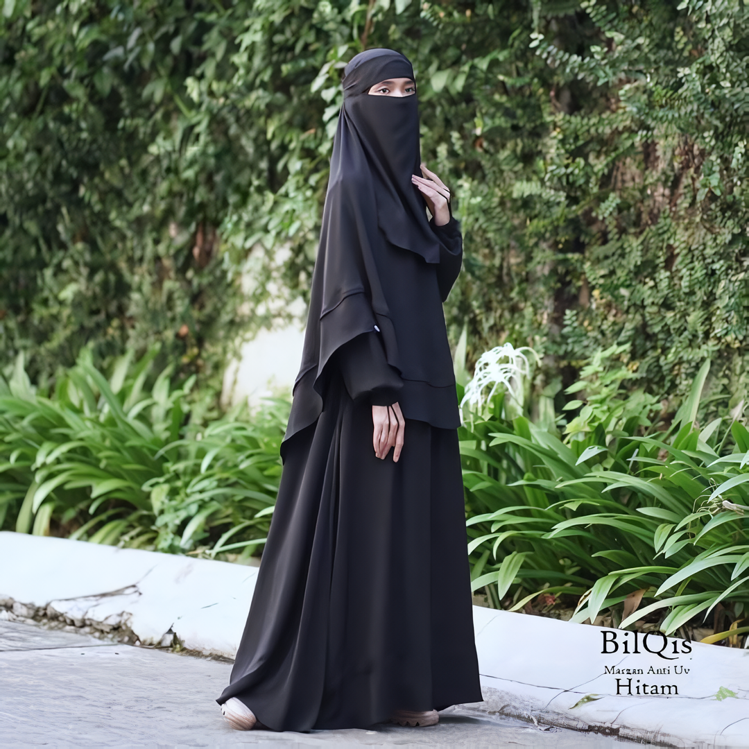 Alesyari Shop I Jet Black - Bilqis Anti-UVA Abaya Set with Niqab, Premium Quality, Custom Sizes Available