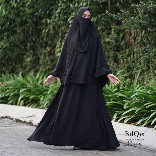 Alesyari Shop I Jet Black - Bilqis Anti-UVA Abaya Set with Niqab, Premium Quality, Custom Sizes Available