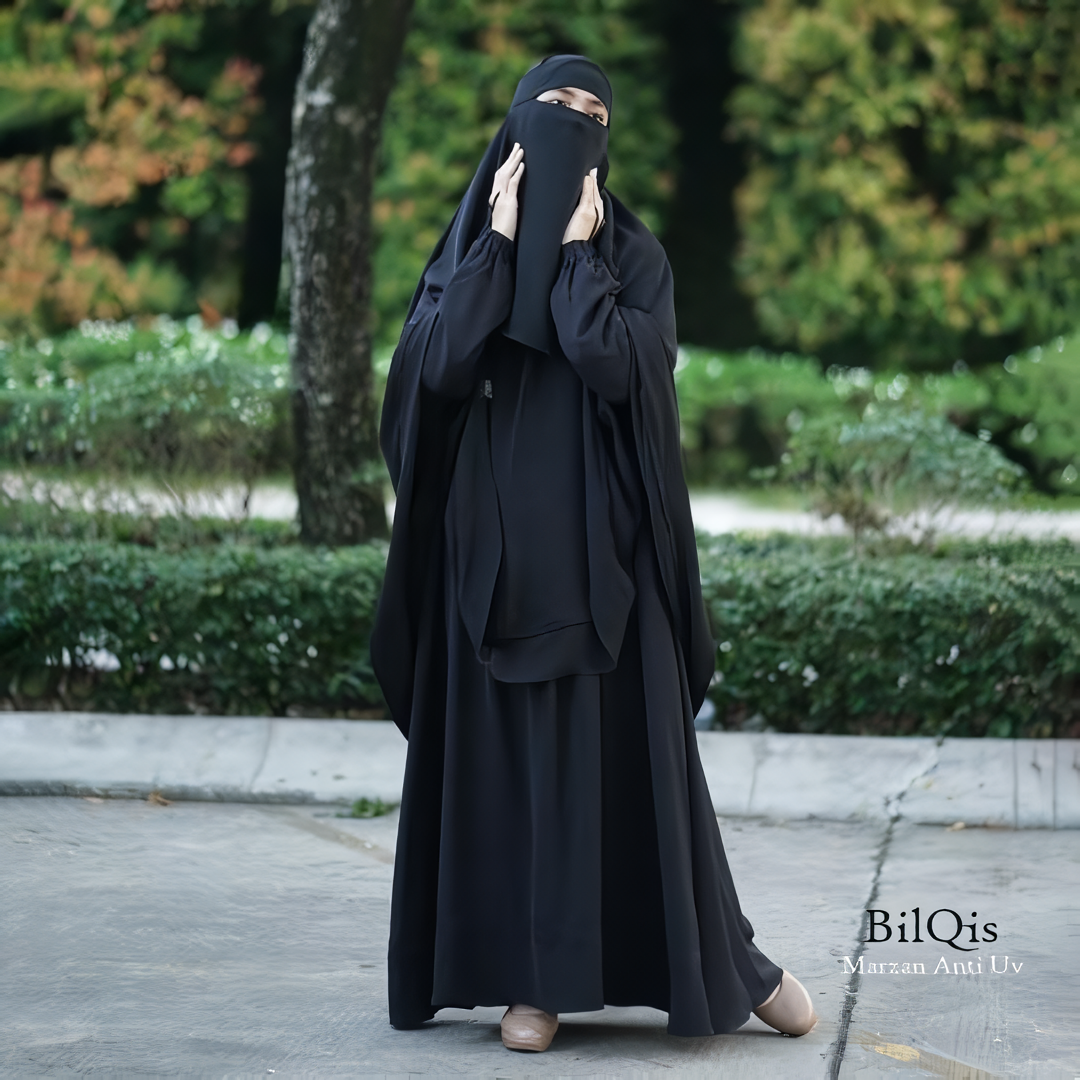 Alesyari Shop I Jet Black - Bilqis Anti-UVA Abaya Set with Niqab, Premium Quality, Custom Sizes Available