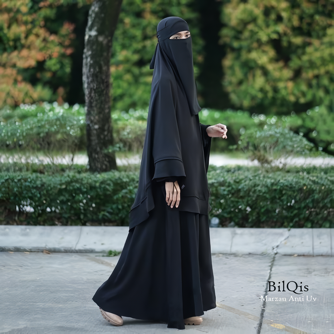 Alesyari Shop I Jet Black - Bilqis Anti-UVA Abaya Set with Niqab, Premium Quality, Custom Sizes Available