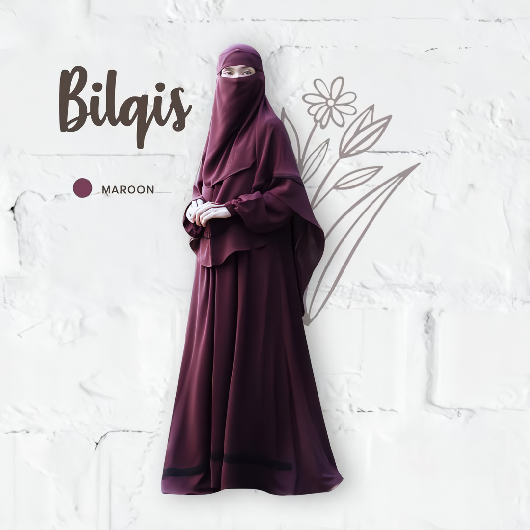 Alesyari Shop I Maroon - Bilqis Anti-UVA Abaya Set with Niqab, Premium Quality, Custom Sizes Available