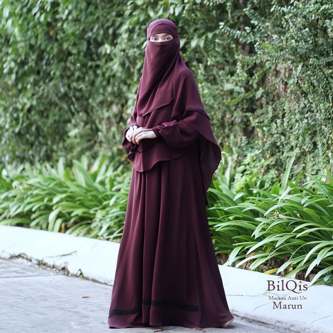 Alesyari Shop I Maroon - Bilqis Anti-UVA Abaya Set with Niqab, Premium Quality, Custom Sizes Available