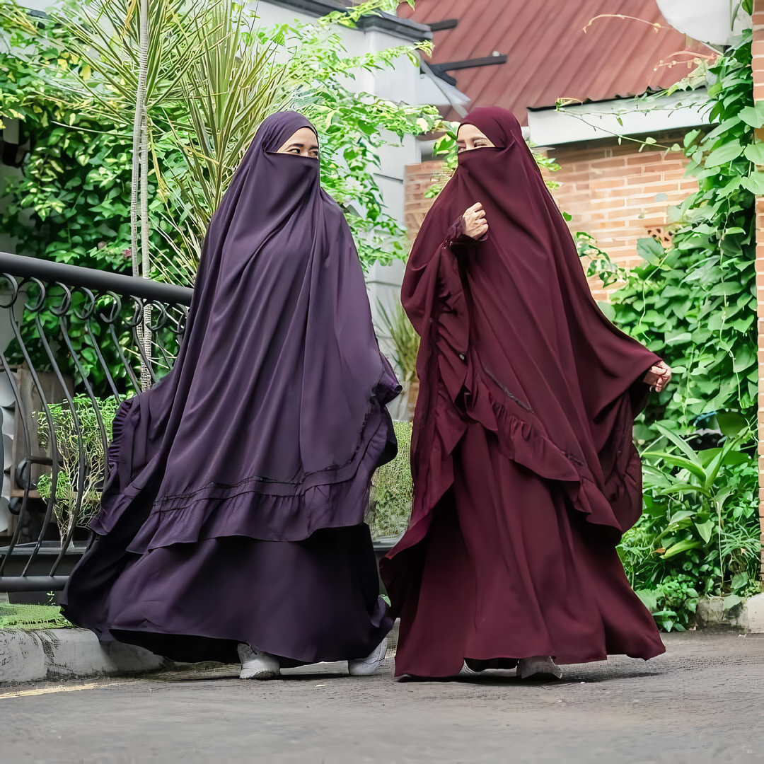 Alesyari Shop I Maroon - Velvet Abayas, Elegant Eid Collection Modesty-Transforming Khimars, and Handsplit Niqab Veils Eid al Fitr Series