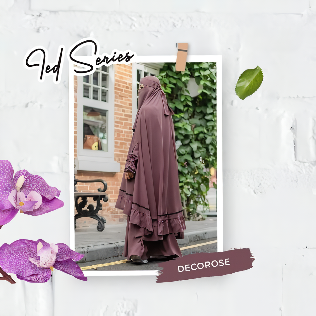 Alesyari Shop I Deco Rose Abayas, Elegant Eid Collection Modesty-Transforming Khimars, and Handsplit Niqab Veils Eid al Fitr Series