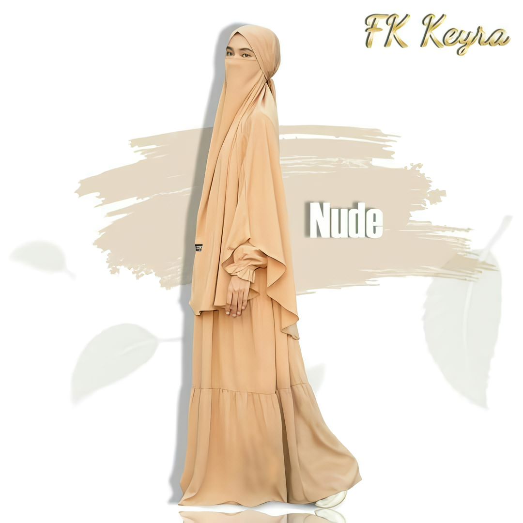 Alesyari Shop I Keyra Transformer: Premium Woolpeach French Khimar Abaya with Half Niqab – Simple & Elegant Muslimah Dress