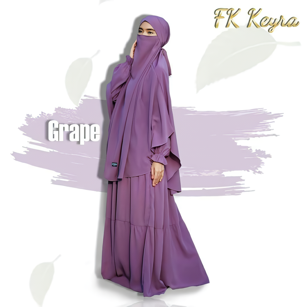 Alesyari Shop I Keyra Transformer: Premium Woolpeach French Khimar Abaya with Half Niqab – Simple & Elegant Muslimah Dress