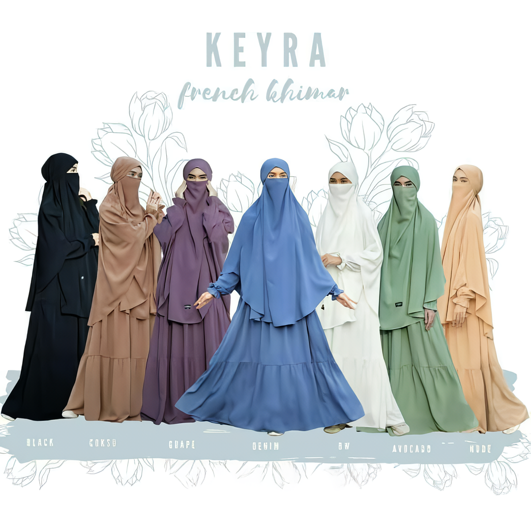 Alesyari Shop I Keyra Transformer: Premium Woolpeach French Khimar Abaya with Half Niqab – Simple & Elegant Muslimah Dress