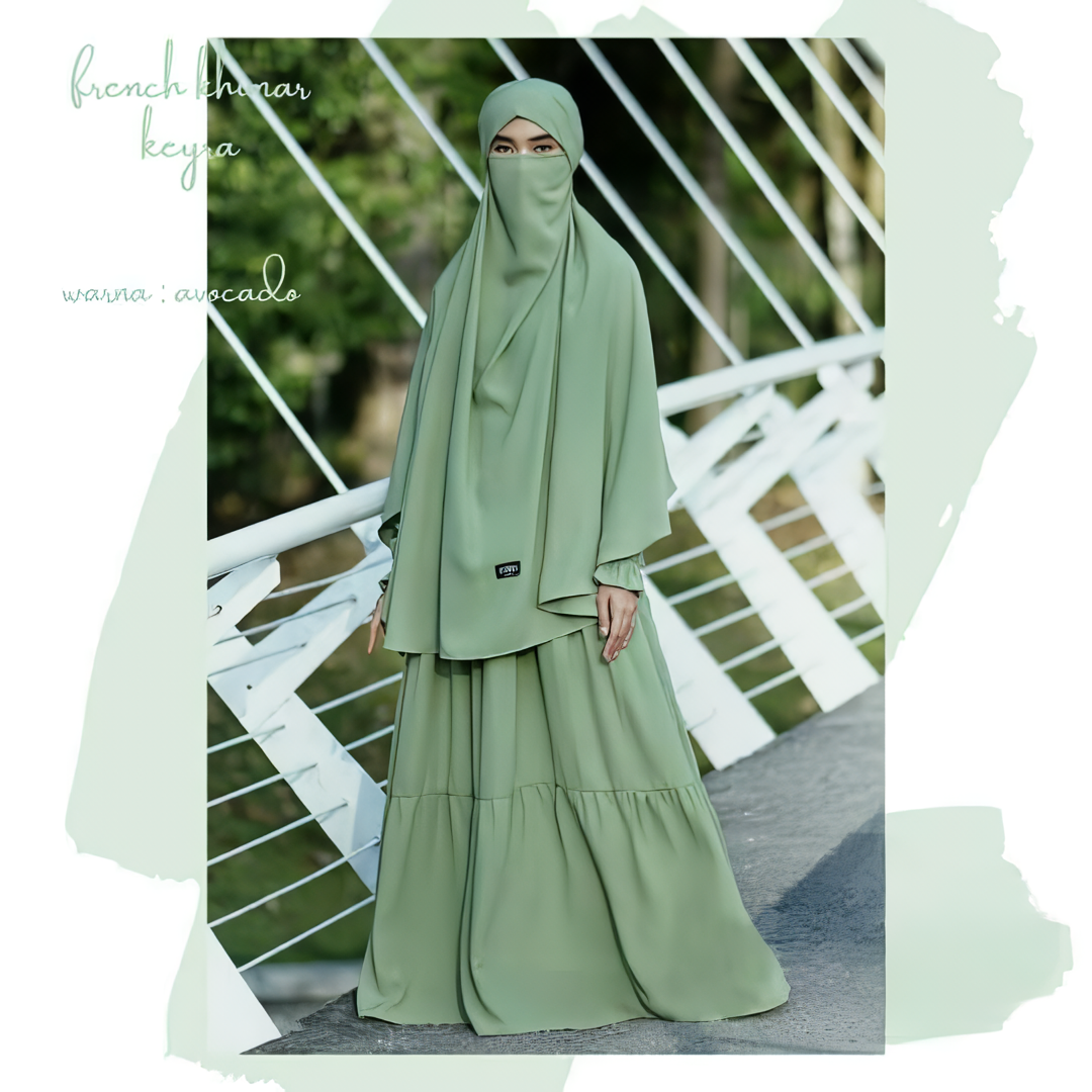 Alesyari Shop I Keyra Transformer: Premium Woolpeach French Khimar Abaya with Half Niqab – Simple & Elegant Muslimah Dress