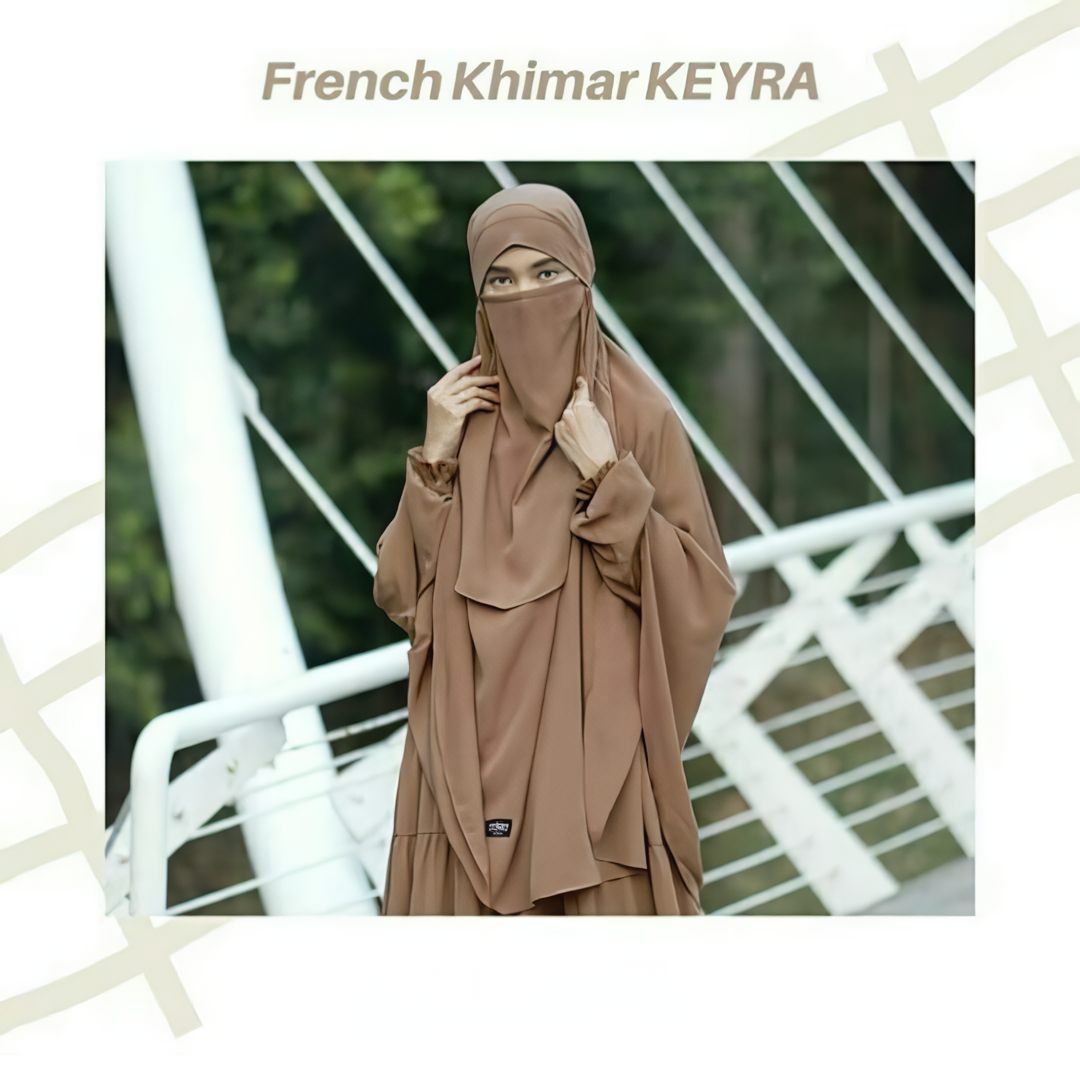 Alesyari Shop I Keyra Transformer: Premium Woolpeach French Khimar Abaya with Half Niqab – Simple & Elegant Muslimah Dress