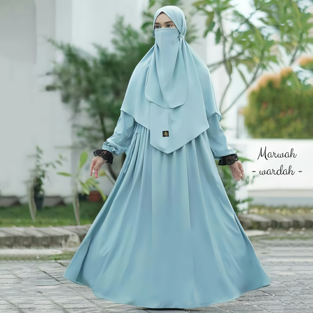 Alesyari Shop I Marwah Premium Woolpeach: Simple yet Elegant Muslimah Dress Set with Bergo Hijab, Abaya, and Niqab, Instant Khimar for Muslimah Fashion