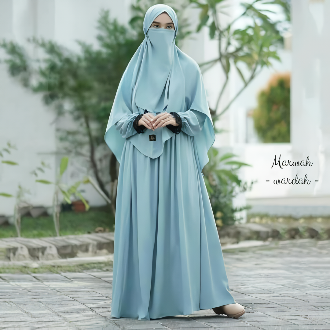 Alesyari Shop I Marwah Premium Woolpeach: Simple yet Elegant Muslimah Dress Set with Bergo Hijab, Abaya, and Niqab, Instant Khimar for Muslimah Fashion