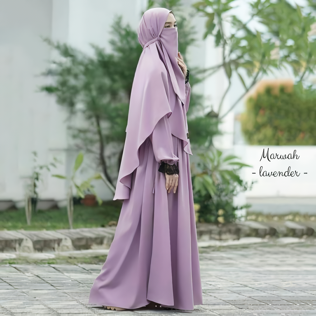 Alesyari Shop I Marwah Premium Woolpeach: Simple yet Elegant Muslimah Dress Set with Bergo Hijab, Abaya, and Niqab, Instant Khimar for Muslimah Fashion