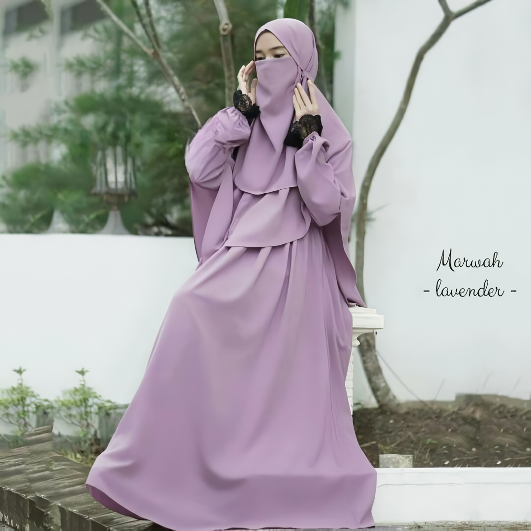 Alesyari Shop I Marwah Premium Woolpeach: Simple yet Elegant Muslimah Dress Set with Bergo Hijab, Abaya, and Niqab, Instant Khimar for Muslimah Fashion